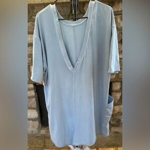 (NWT)Free People Blue Oversized Tunic Top XL Reversible V-Neck
